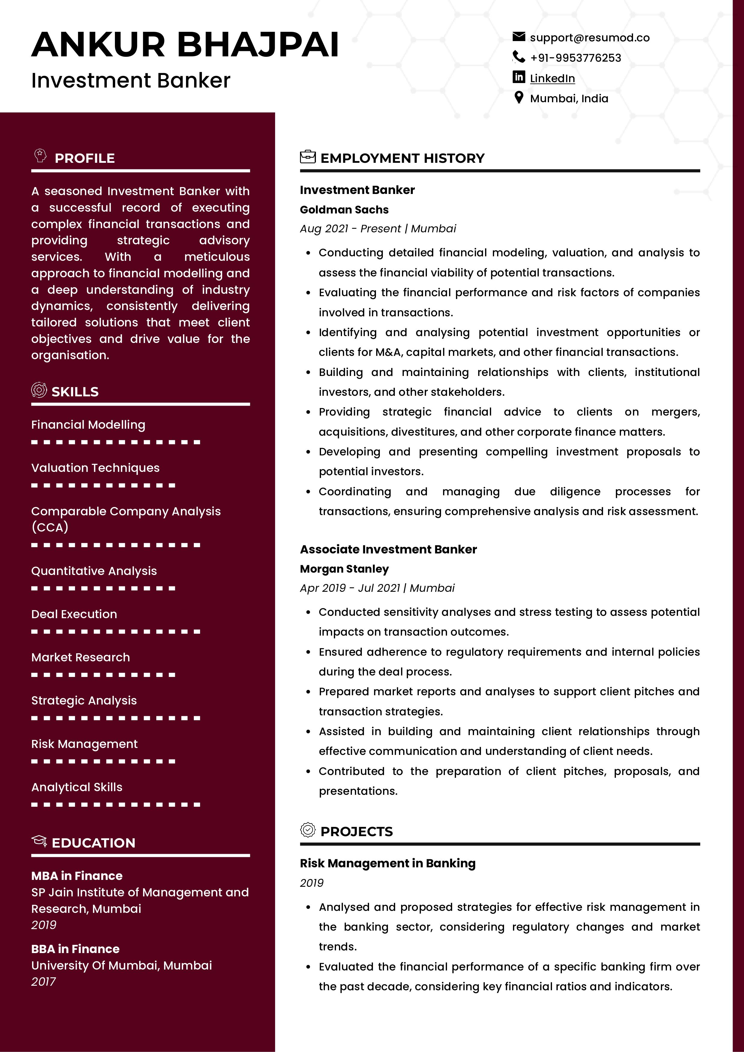 Sample Resume of Investment Banker with Template & Writing Guide ...