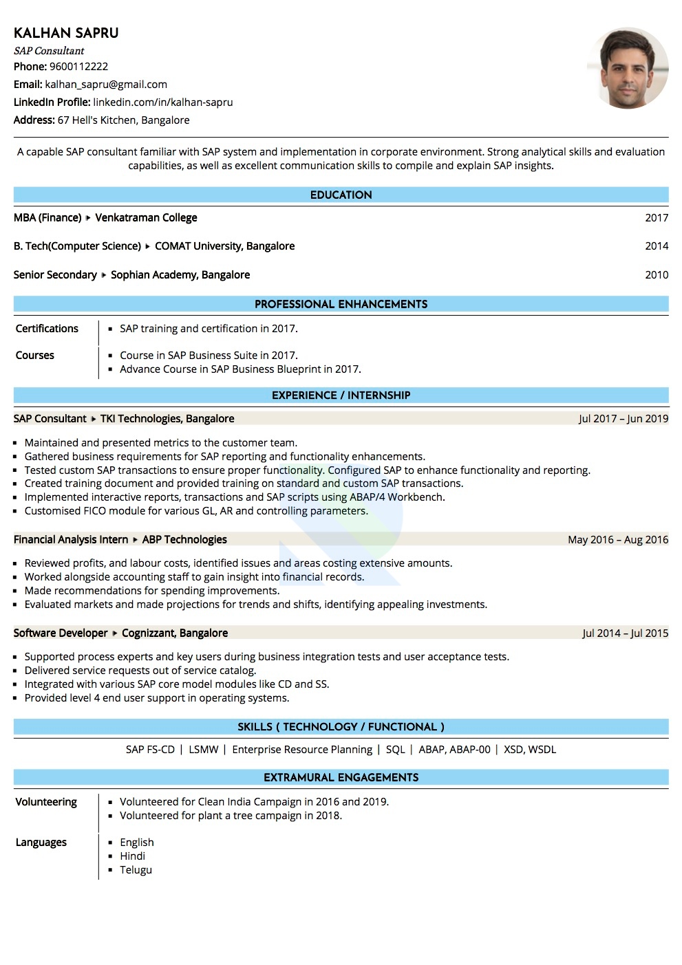 Resume of SAP Consultant 