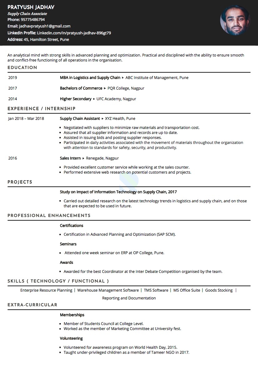 Resume of Supply Chain Management Associate