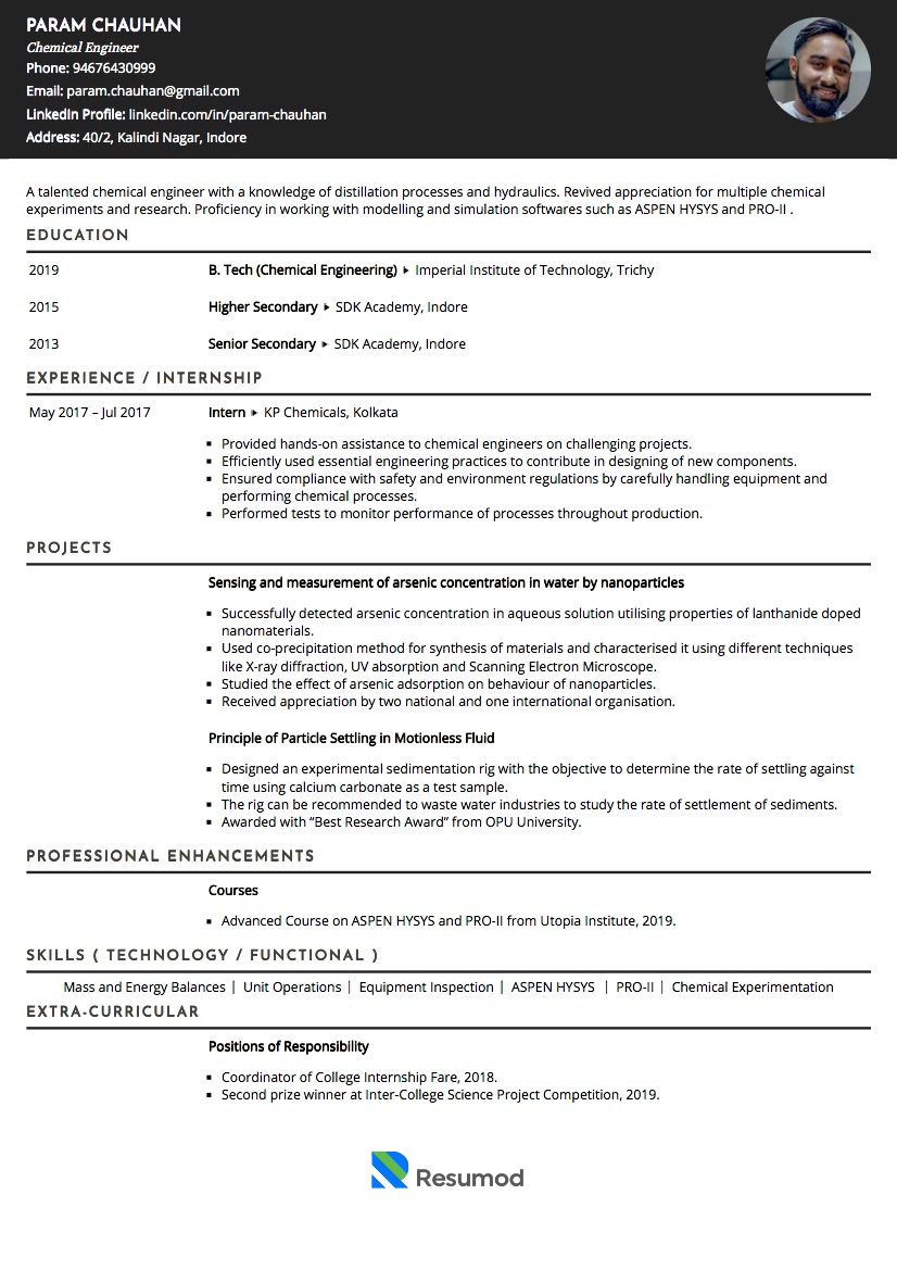 Resume of Chemical Engineer