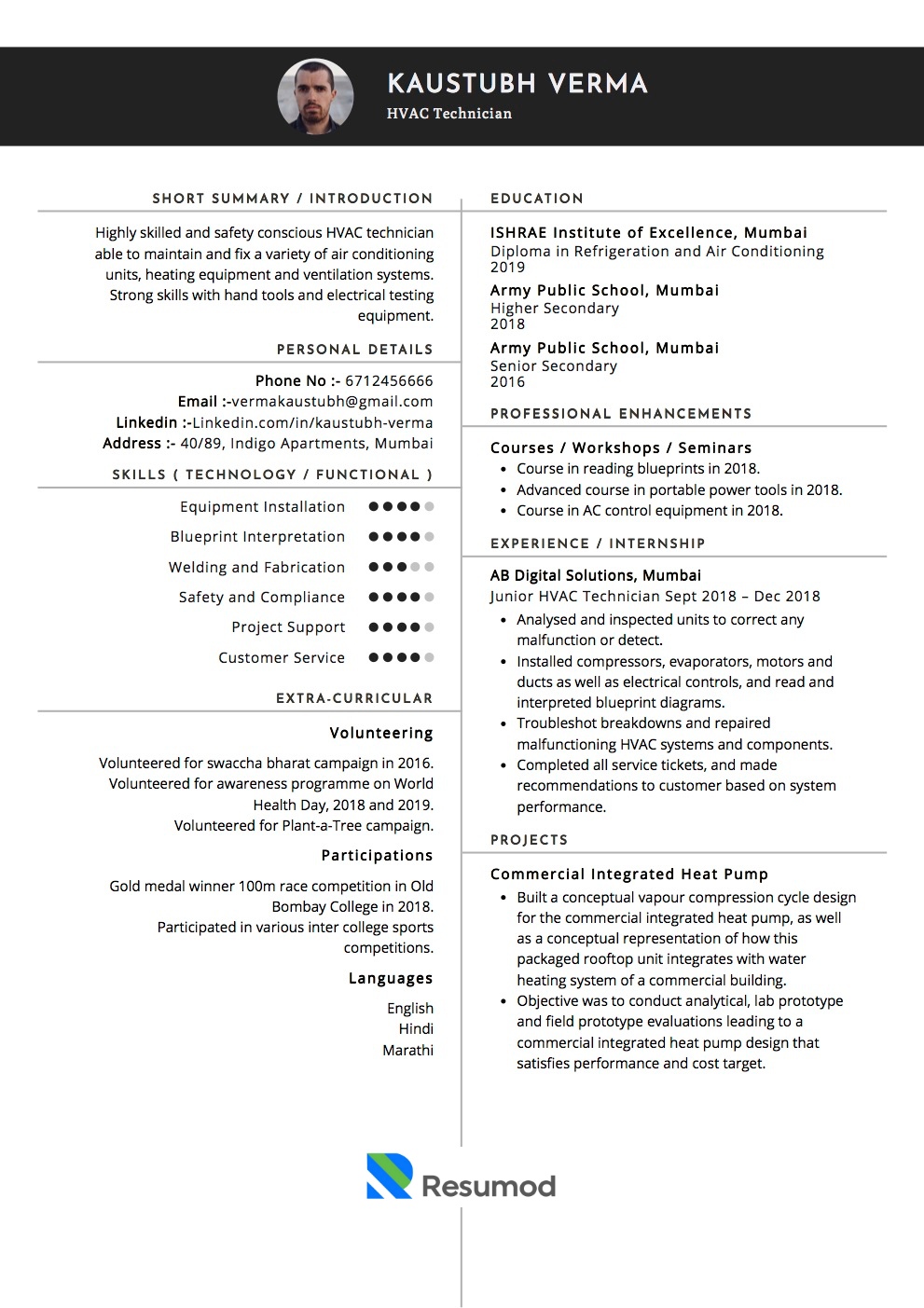 Resume of HVAC Techcinican 