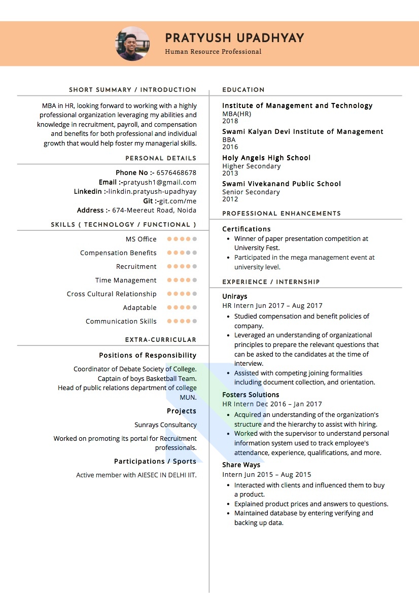 Sample Resume Of HR Business Partner HRBP With Template Writing 