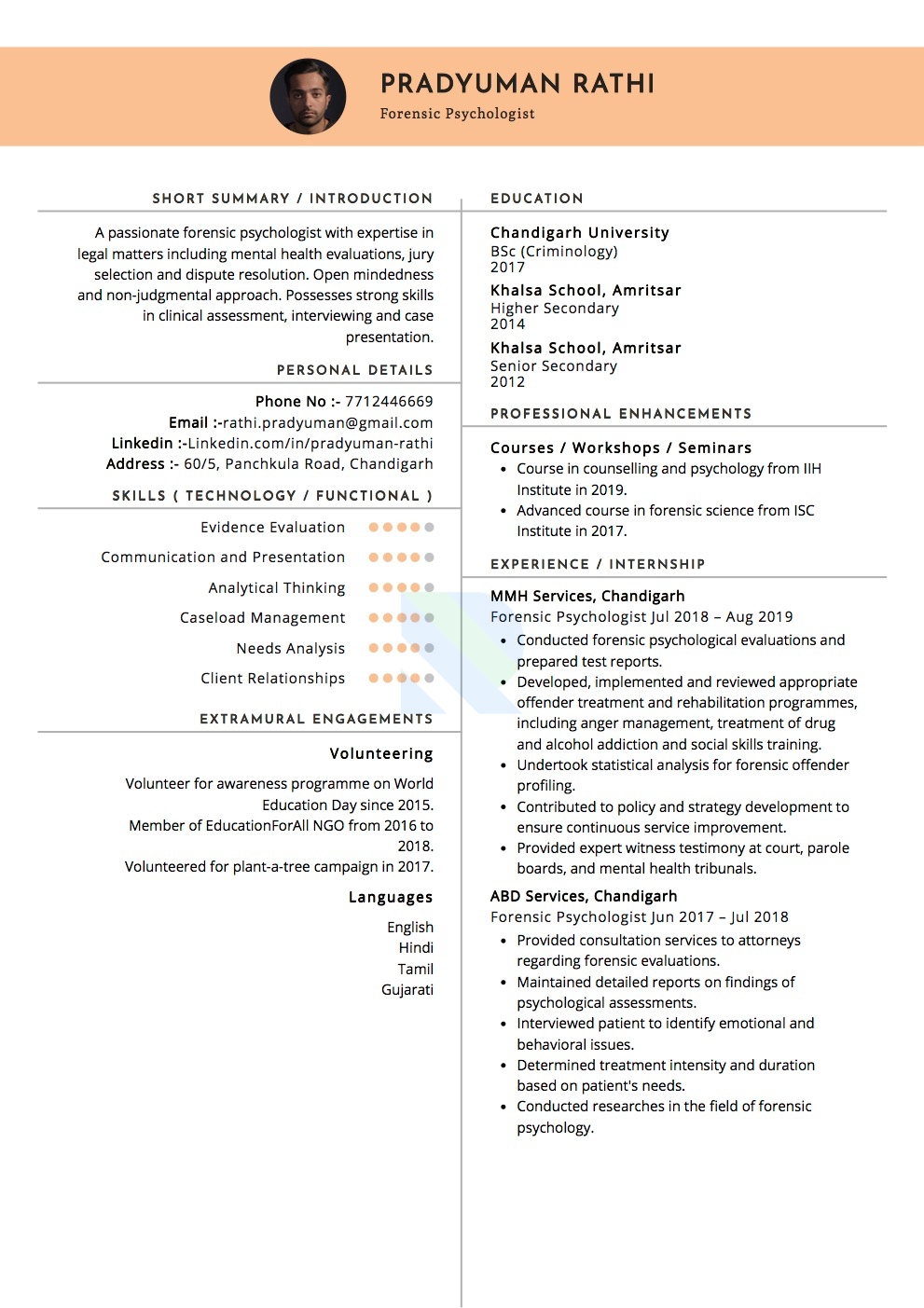 Resume of Forensic Psychologist