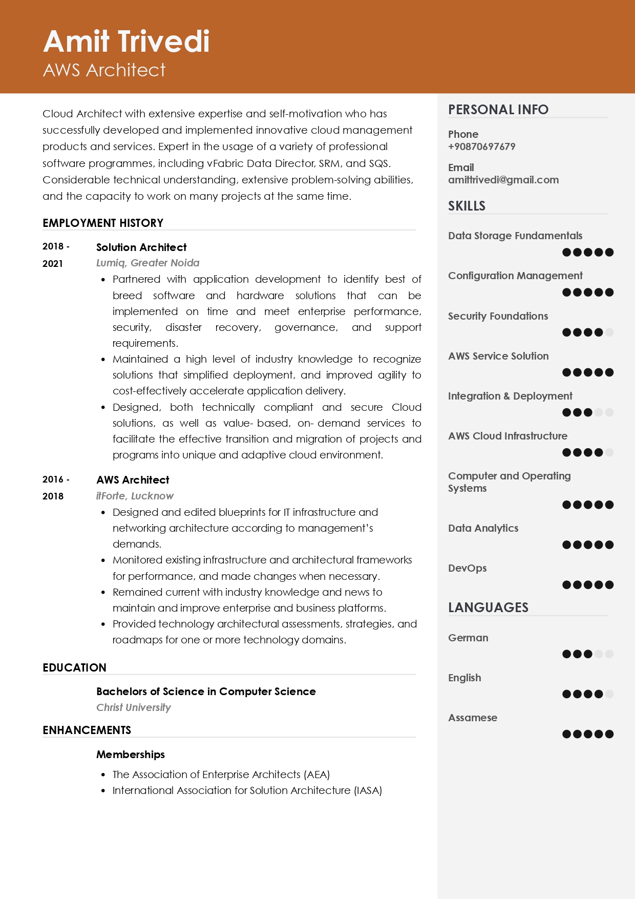 Resume of AWS Architect