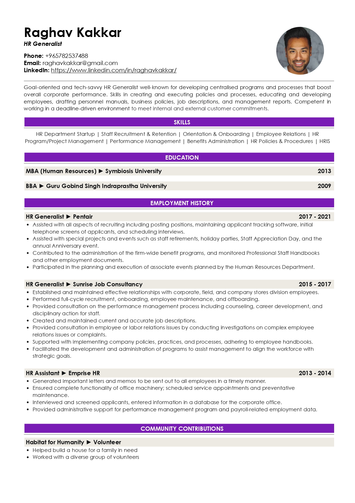 Resume of HR Generalist