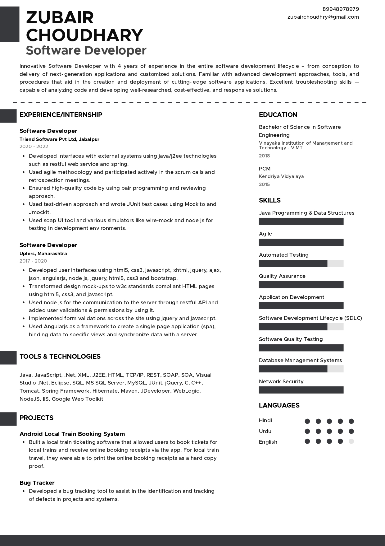 Resume of Software Developer